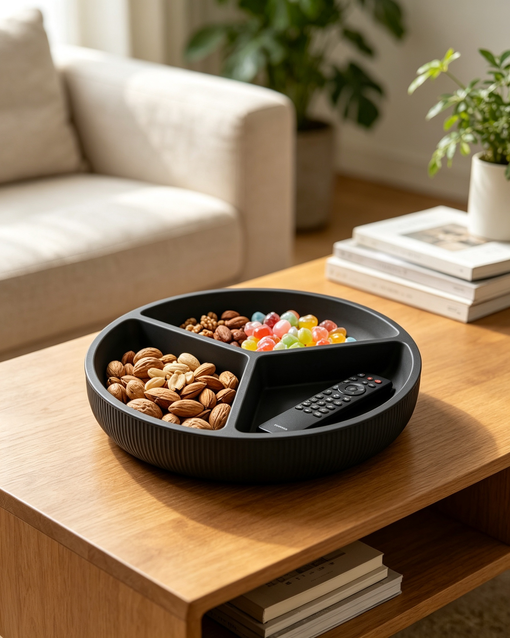 Dark Tone 3D Printed Decor Snack Storage Glossy Divided Tray Triple Compartment