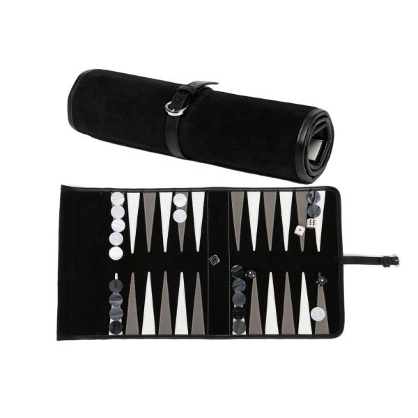 Custom Luxury Leather Travel Backgammon Roll Set With Buckle Fastening Internal Pocket