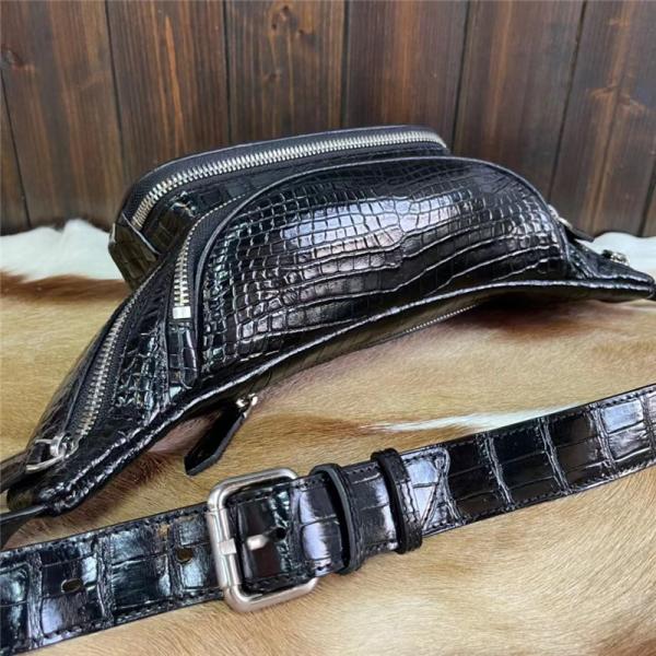 Casual Style Authentic Alligator Skin Men's Small Waist Packs Exotic Genuine Crocodile Leather Male Travel Chest Bag