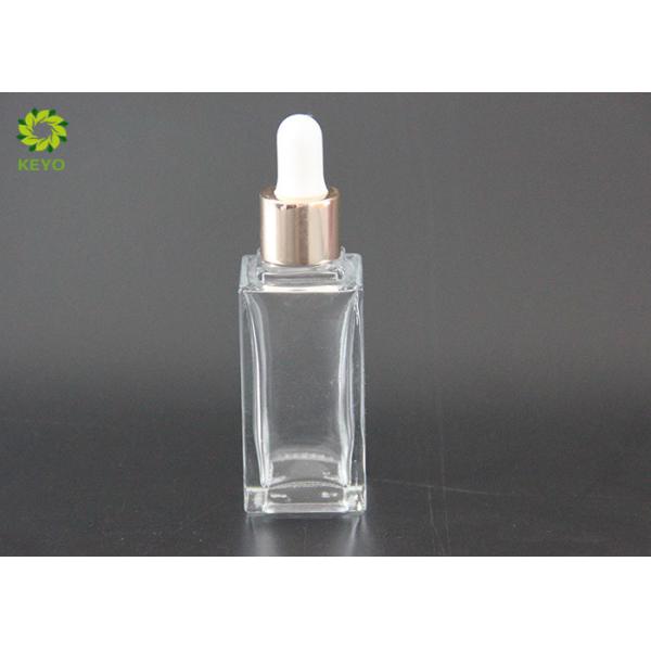 30ml Clear Glass Empty Cosmetic Bottles Square Shape For Essential Oil / Lotion