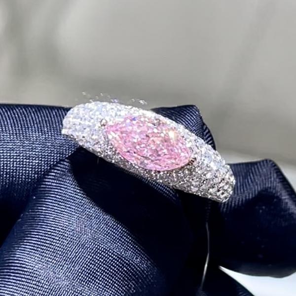 Anillo de 18k de forma de marqués Anillo de laboratorio de color rosa Diamante Anillo de diseño especial Joyería de lujo