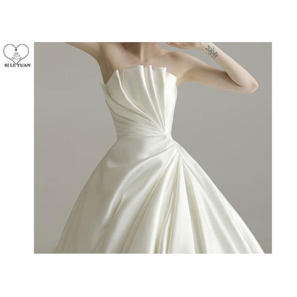 Cream luxury Unique Ball Gown Wedding Dresses Satin Long Tail Big Pleats