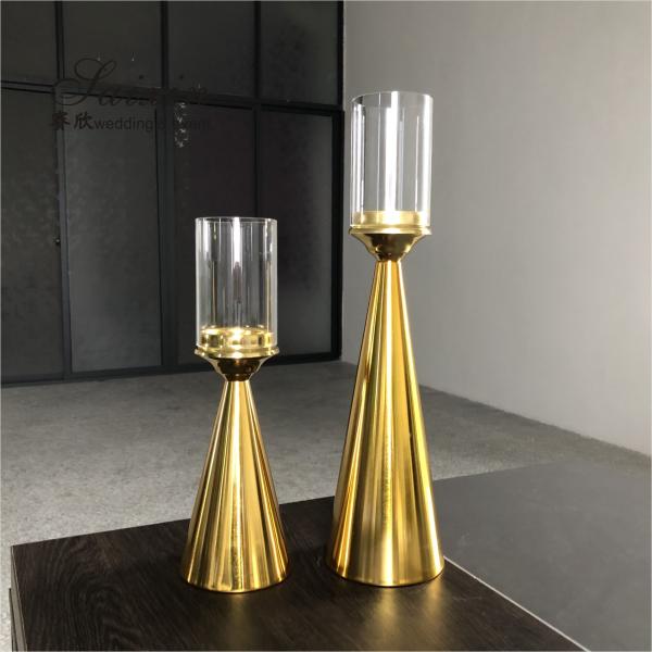 Golden Brass Taper Wedding Candlestick Holders Central Pilar 2 Pcs Conjunto