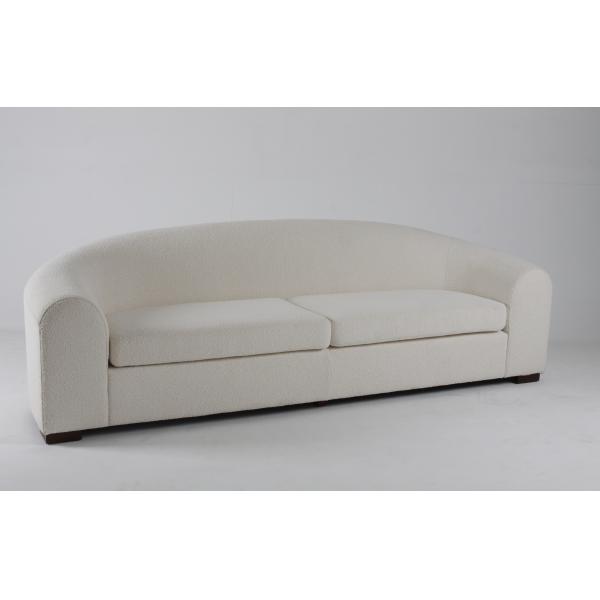 Luxury And Modern White Boucle Living Room Sofa With Wooden Legs