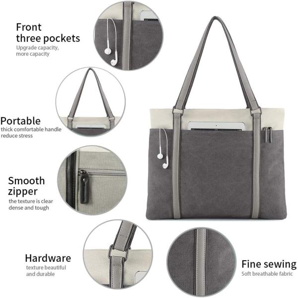 WOMEN LAPTOP TOTE BAG FOR WORK LIGHTWEIGHT SPLICE CANVAS 15.6 INCH HANDBAG PURSE