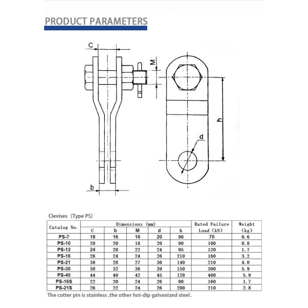 Power Connecting Fittings Corrosion Resistant PS Type Transmission Line Socket Clevis