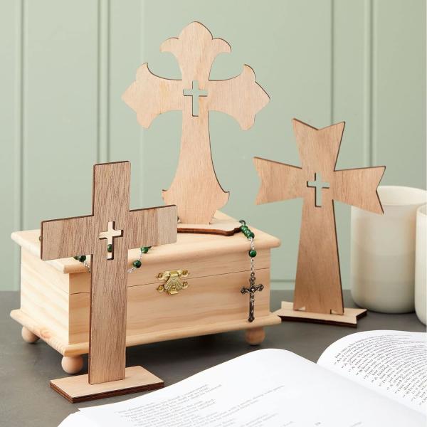 Croix en bois de Noël sur mesure Croix de table en bois non finie pour l' artisanat debout
