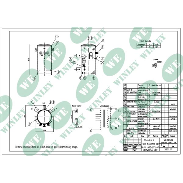10kva Pole Mounted Transformer Oil Immersed 2400/4160grdy To 120/240V Power Pole Transformer