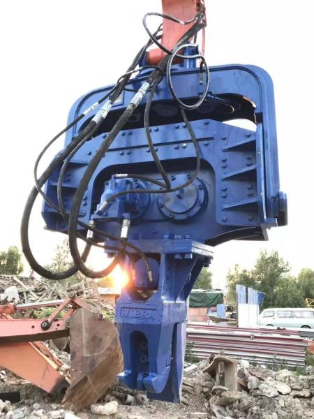 Blue Excavator Mounted Pile Driver , Hydraulic Pile Driver For Excavators
