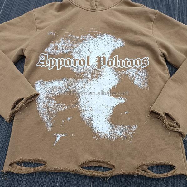 S-6XL Dtg Printing Hoodies Oversized French Terry Cotton Hoodie With Distressed Ripped