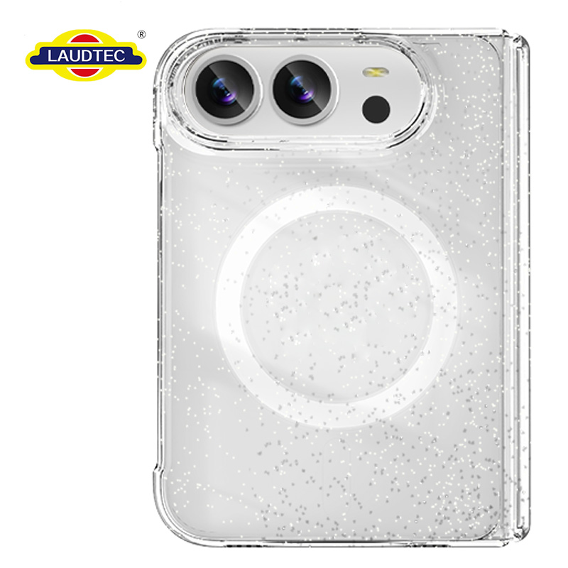 Crystal Clear Glitter Foldable Magnetic Phone Case for iPhone 18 Fold  Scratch Proof Dual Color Semi-Bumper Cover OEM/ODM