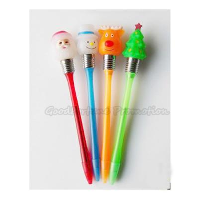 Promotionnel imprimé logo LED lumière arbre de Noël cerf homme de neige cadeaux stylo à bille