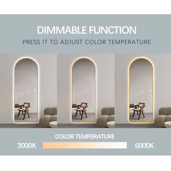 LED Lighted Salon Mirror Full Length Metal Frame Bathroom Mirror Wall Mounted