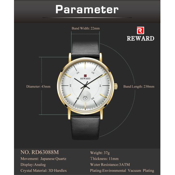 SGS Mens Leather Strap Watches 2.5D Mineral Glass Three Hand 3 Atm Water Resistant