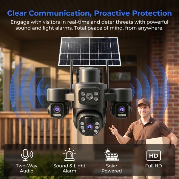 7.5W Solar Dome Camera, Built-in 8000mAh Battery, Full Wireless WiFi, Two-Way Audio, H.265 Encoding, High Performance CMOS Sensor for Outdoor Security