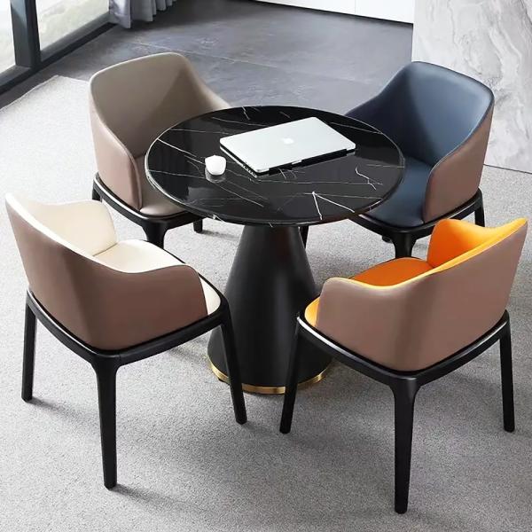 Table de négociation ronde moderne en acier inoxydable en or/argent