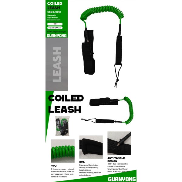 Black Green Eva Surfboard Swivel Connection Foot Leash Coil Leash Accessory