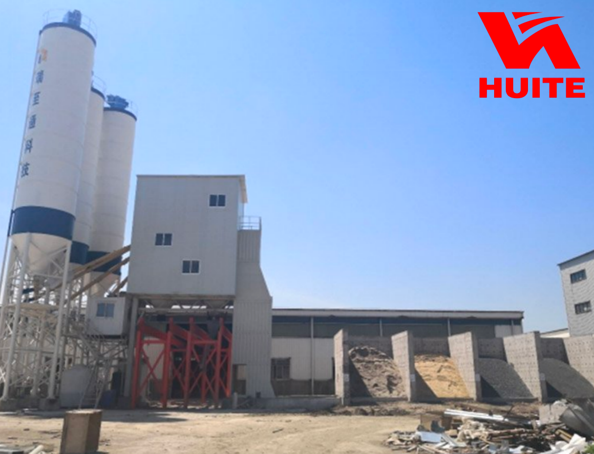 HZS100 Concrete Batching Plant Equipment Twin Shaft Forced Mixing 100 M/H