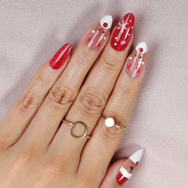 wholesale Medium Almond Holiday Artifical Nails Christmas Long lasting