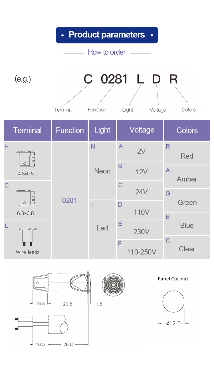 12mm Small LED Lamp for Home Use Multifunction Plastic Indicator Lights