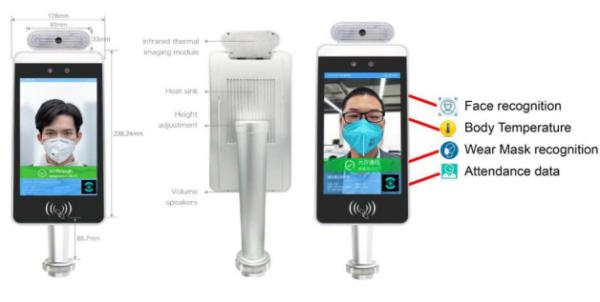 Double Camera Facial Recognition POE 8 Inch Device With Temperature Test For Pass Management