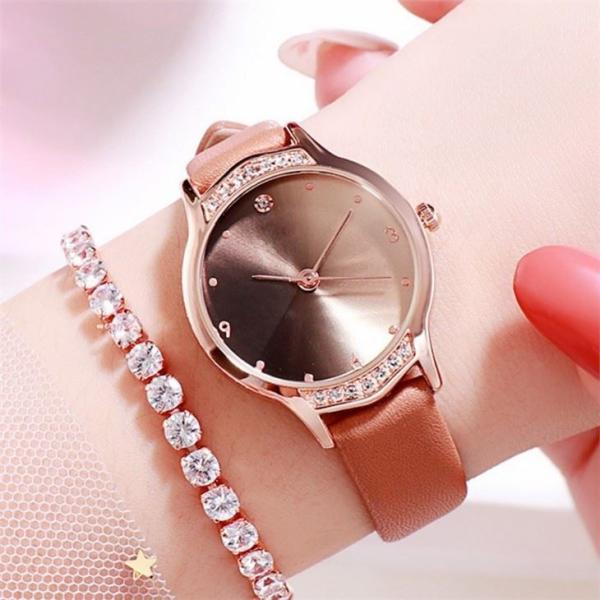 Laipute Women'S Luxury Diamond Watches PU Strap Hardened Glass Diamond Bezel Watch