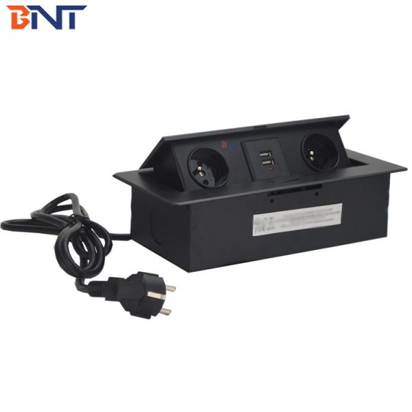 10A Rated Current Black  Oval Corner Desktop Pop Up Hidden Outlet With USB Charger Jack