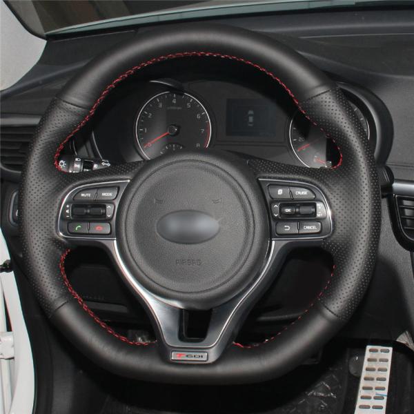 Kia Optima K5 2011-2019 Hand Stitched Personalized Black Leather Steering Wheel Cover