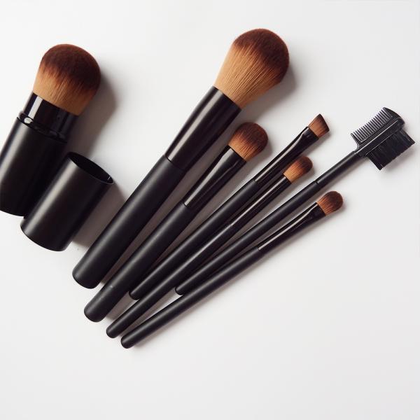 Matt Black Aluminium Tube Retractable 7 Piece Makeup Brush Set With Bag