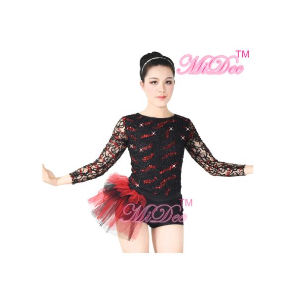2 Pieces Full Lace Long Sleeved Sequin Jazz Shorts Dance Costume Jazz Dance Wear