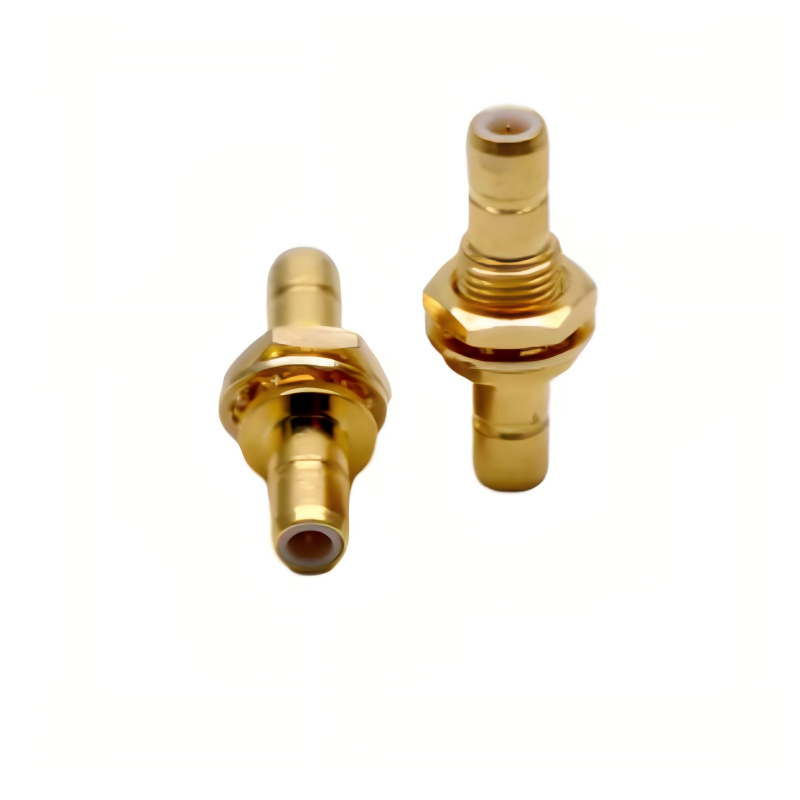 50 Ω SMB Male to Male Bulkhead RF Adapter for PCB Mount with Brass Body and Gold-Plated Contacts