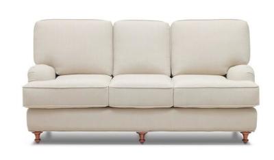 American Style Living Room Couches Linen Fabric 3 Seater Sofa Solid Wood Legs