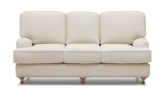 American Style Living Room Couches Linen Fabric 3 Seater Sofa Solid Wood Legs