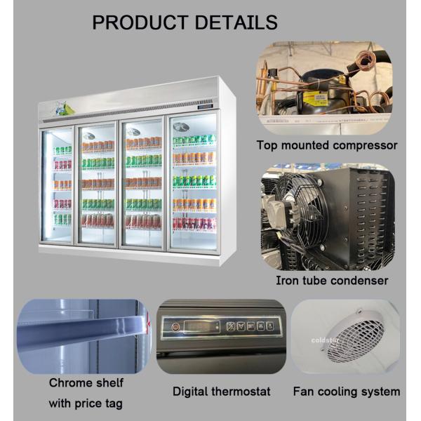 Commercial 4 Glass Doors Beverage Display Fridge With Digital Temperature Controller