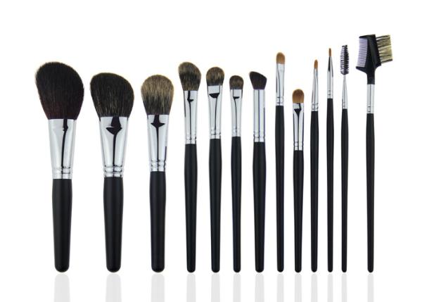 Black Professional Makeup Brush Set With Wooden Handle Face / Cheek Eyebrow