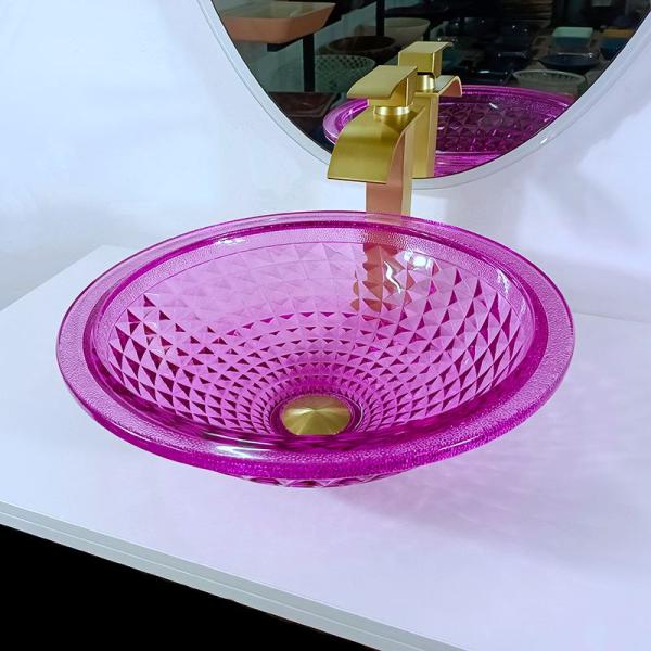 Crystal Glass 12mm Purple Glass Sink Bowl For Restroom 140mm Height Modern