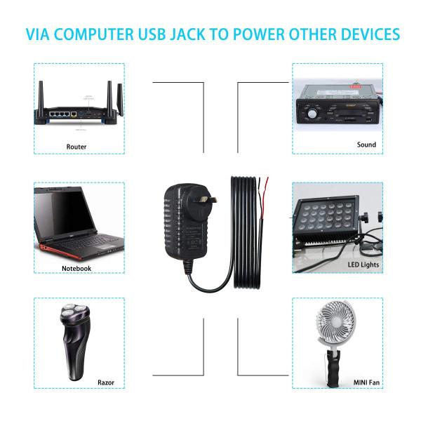 AU Adaptateur d'alimentation en courant continu 5V 3A Sortie pour moniteur LED et recharge rapide