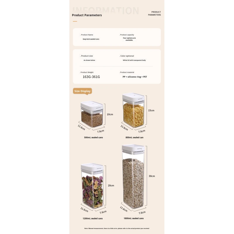 Transparent Airtight Food Storage Container with Plastic Seal Modern Kitchen Box with Latch for Cereal Pasta Snacks