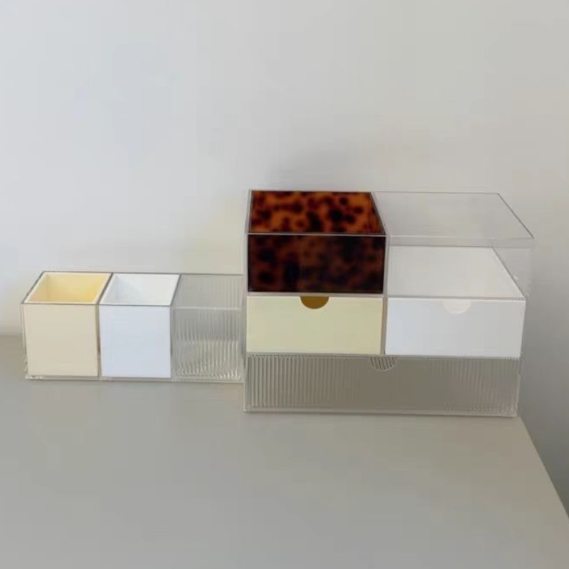 Custom Acrylic Makeup Storage Box Multifunctional Cosmetic Organizer with Drawer Ins Wind Design Light Luxury Red