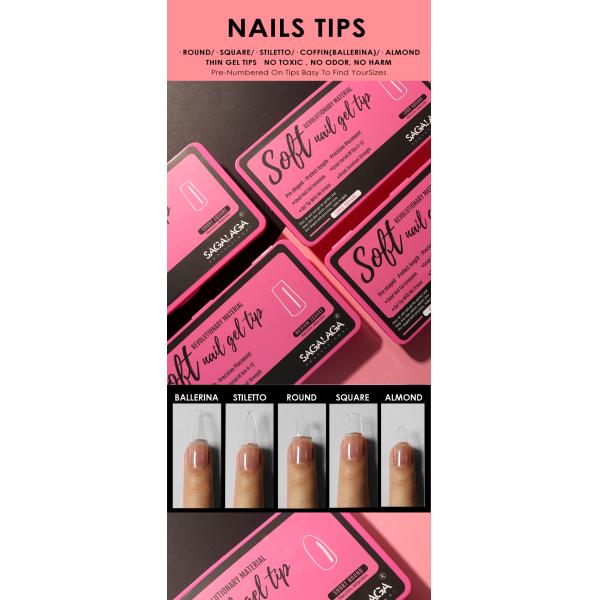 DIY Salón de uñas punta francesa corta Pmma Soft Coffin Gel Tip Presiona en uñas acrílicas para uñas hermosas y de aspecto natural