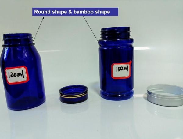 100cc 120cc 150cc Plastic Bottle for Pills Capsules Transparent Blue Pet Refillable Plastic solid dosage medicine bottle