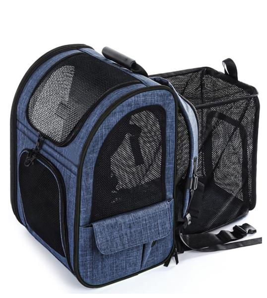 Outdoor 33.5*27*42CM Blue Cationic Oxford Expandable Pet Travel Backpack Soft Fabric Lovely Pet Necessities For Your Satisfied Companions