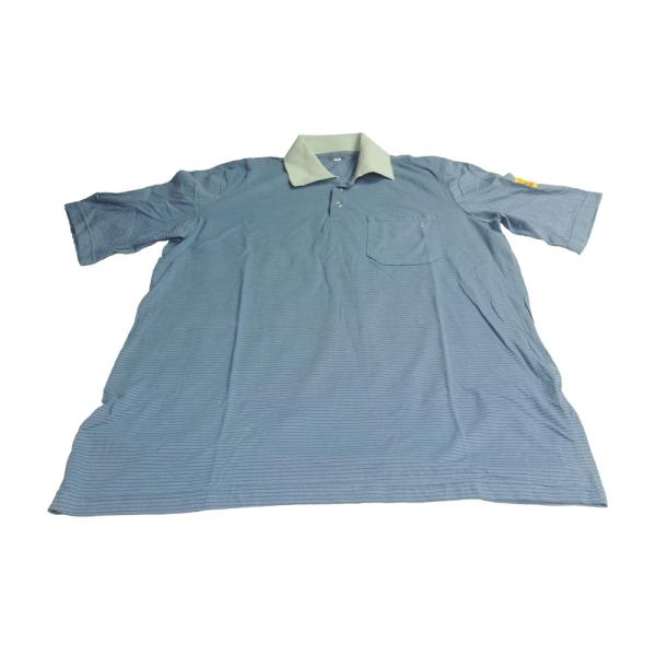 Light Blue 96% Polyester 5mm Strip Short Sleeve ESD Smock