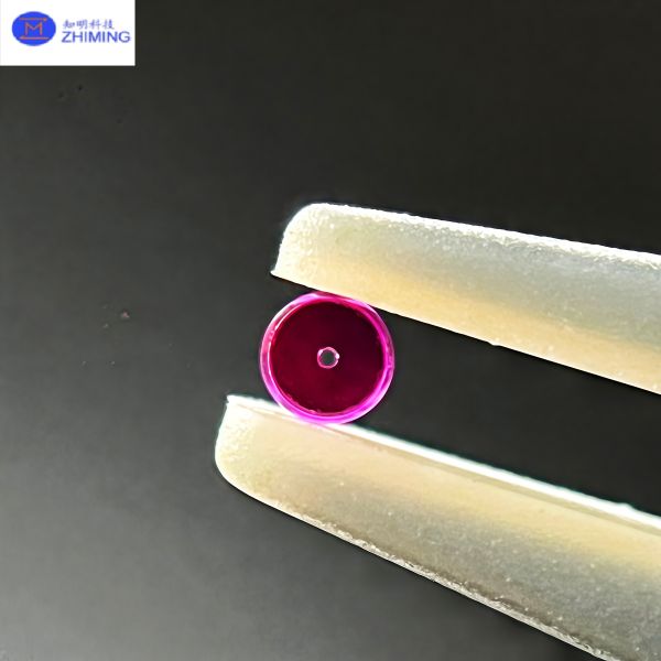 Precision-Engineered Through-Hole Ruby Bearing with Extreme Hardness (Mohs 9) and Synthetic Single-Crystal Ruby for Minimizing Friction and Wear