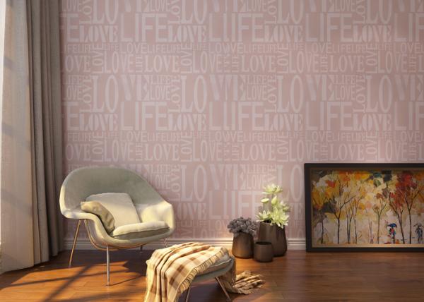 Non woven Washable Wallpaper Purple Color LOVE English Letters Wallpaper
