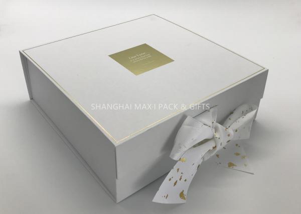 Small / Big Plain White Cardboard Gift Boxes With Lids Ribbon Bow Gold Foil Hot Stamping