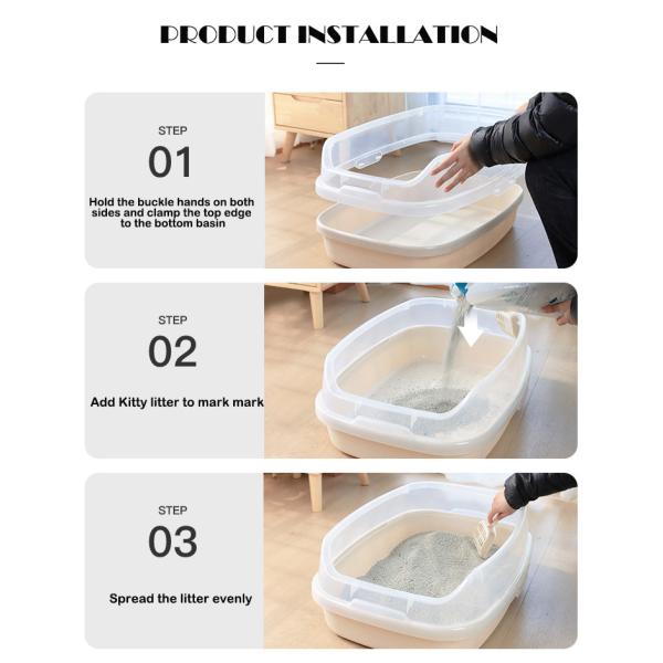 Pet Poop Clean Plastic Cat Litter Box with Oversized Open Design and Anti-splash Feature