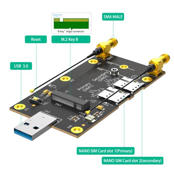 PCI Express Gen 3.0 8 Gbps NGFF M.2 на USB 3.0 адаптер с двойным слотом для SIM-карты NANO