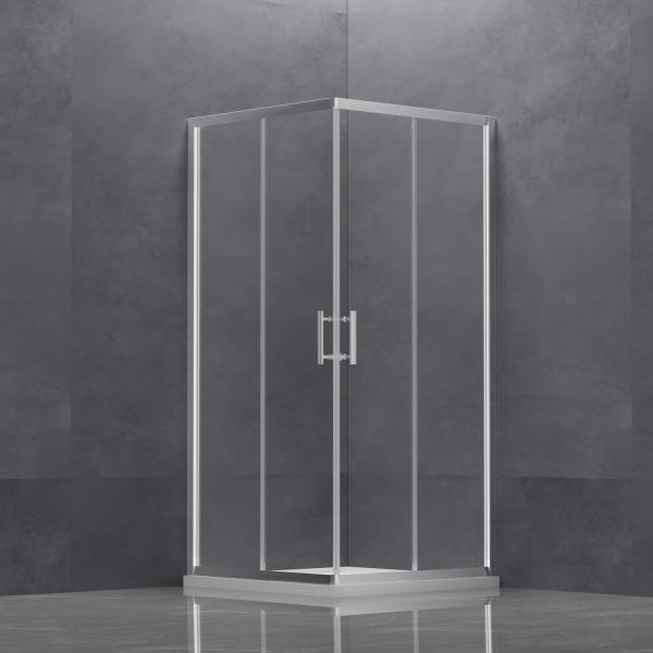 Double Door Polished Chrome Framed Shower Sliding 6mm Glass Shower Square Enclosure
