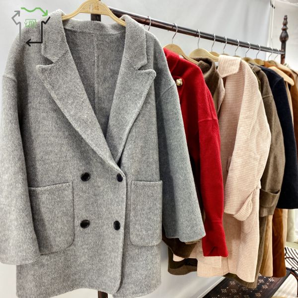 Women's Winter Used Clothes Double Sided Wool Coats Fashionable Mixed Styles Slim Fit
